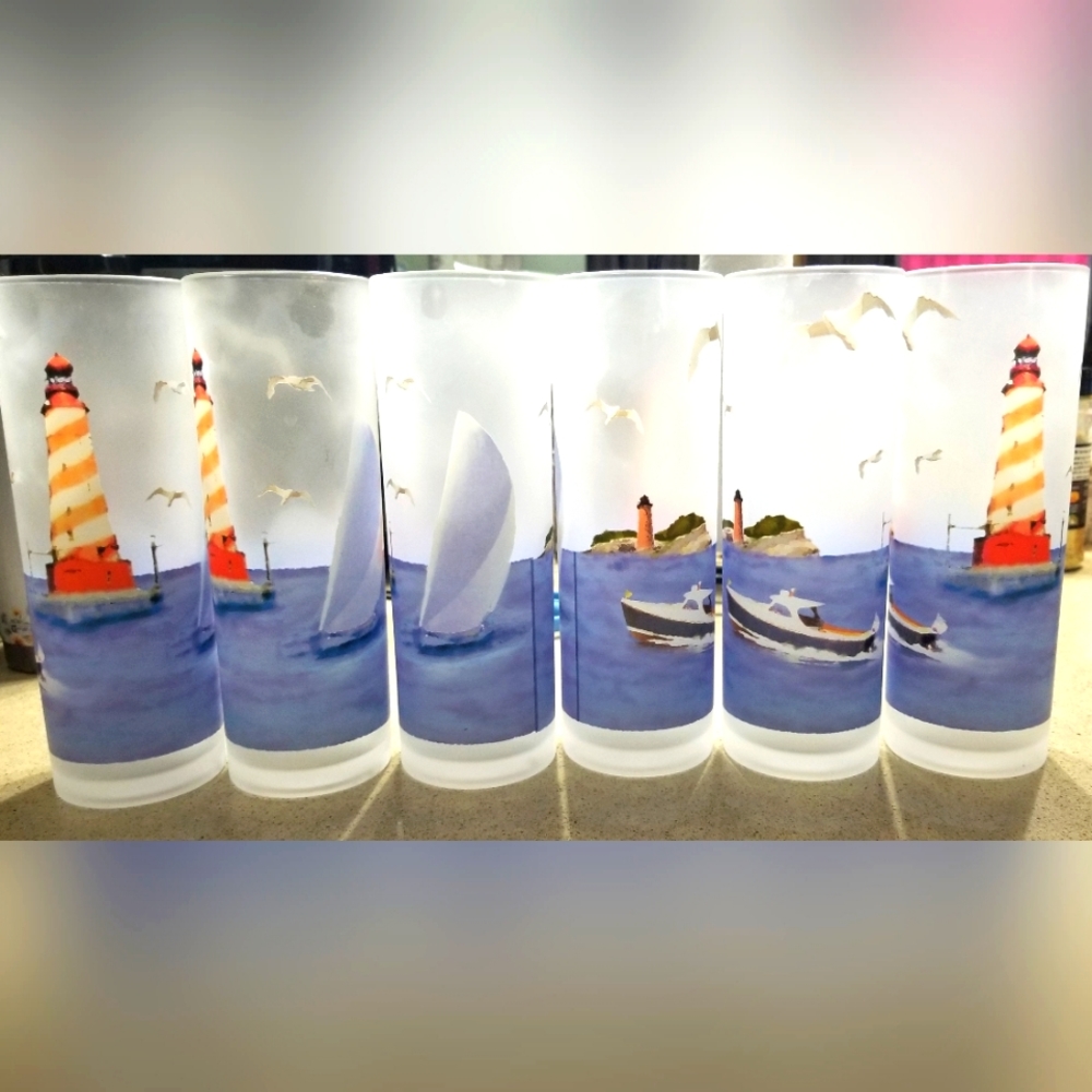 Lighthouse Tumbler Glass Set NWOT